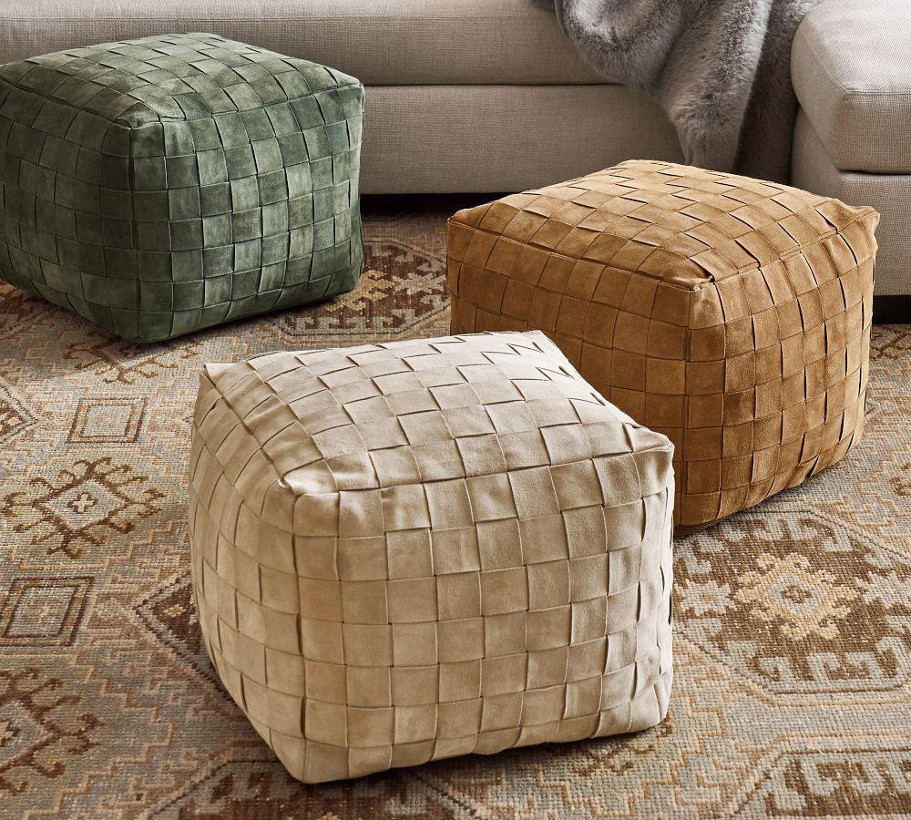 Pottery barn leather on sale pouf